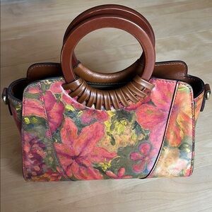 Patricia Nash Leather Floral Oil Paint Lyon Satchel